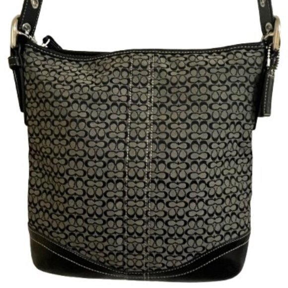 Coach Signature Mini C Black Jacquard & Leather Convertible Crossbody Bag NWOT - Picture 2 of 8